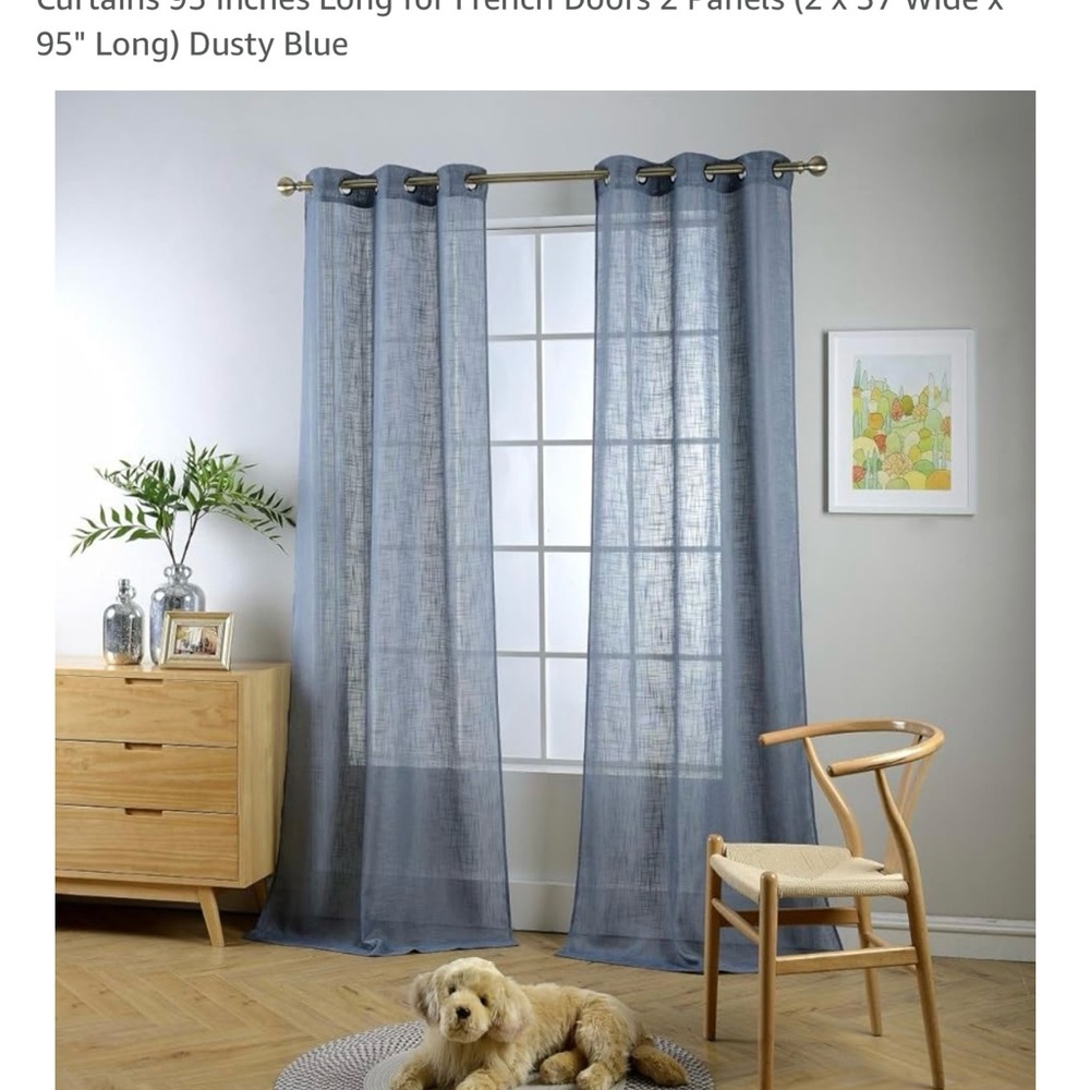 Miuco Blue Textured Fabric Semi Sheer Curtains, 95 inches long dusty blue